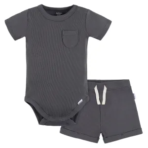 2-Piece Baby Boys Dark Grey Bodysuit and Shorts Set