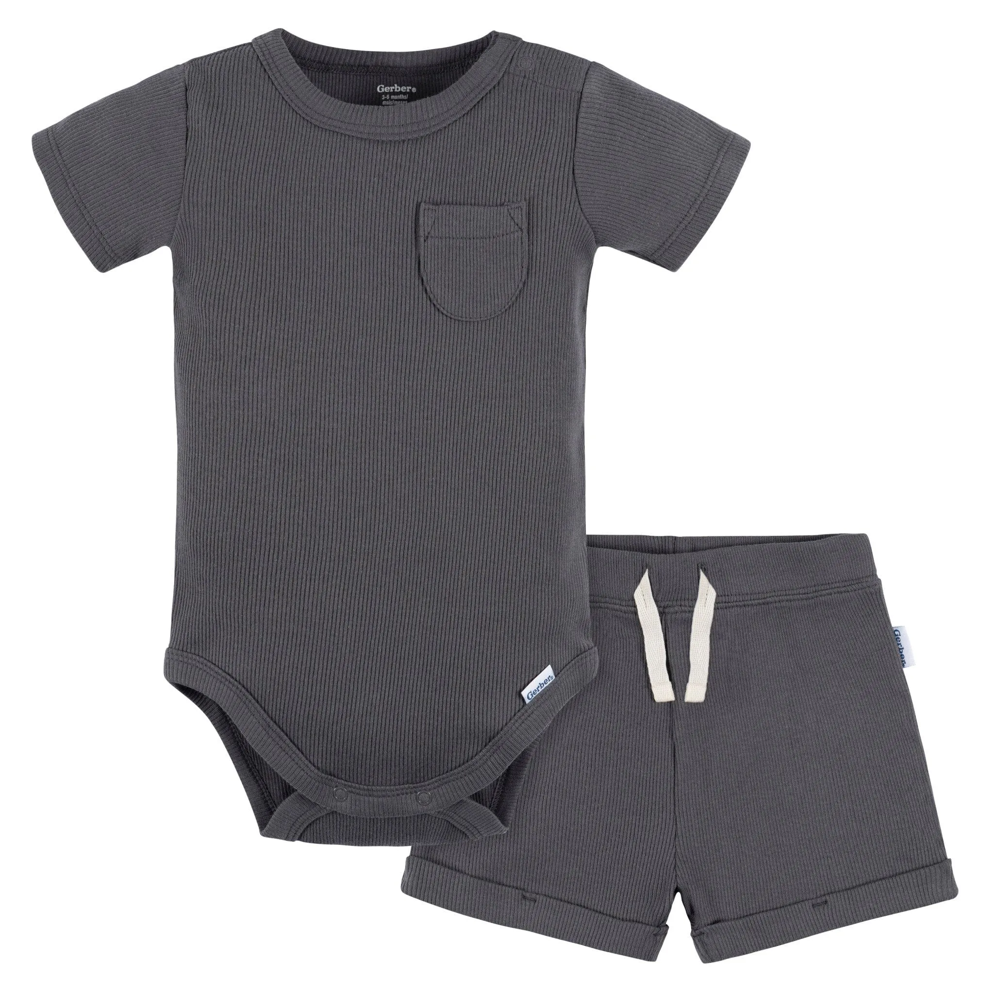 2-Piece Baby Boys Dark Grey Bodysuit and Shorts Set