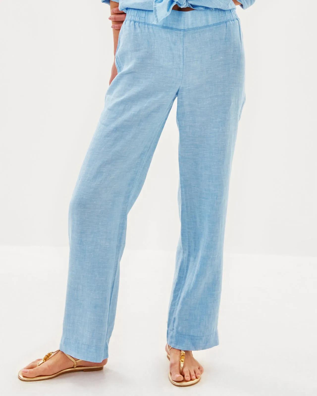 31" Deri Linen Palazzo Pant - Blue Peri x Resort White