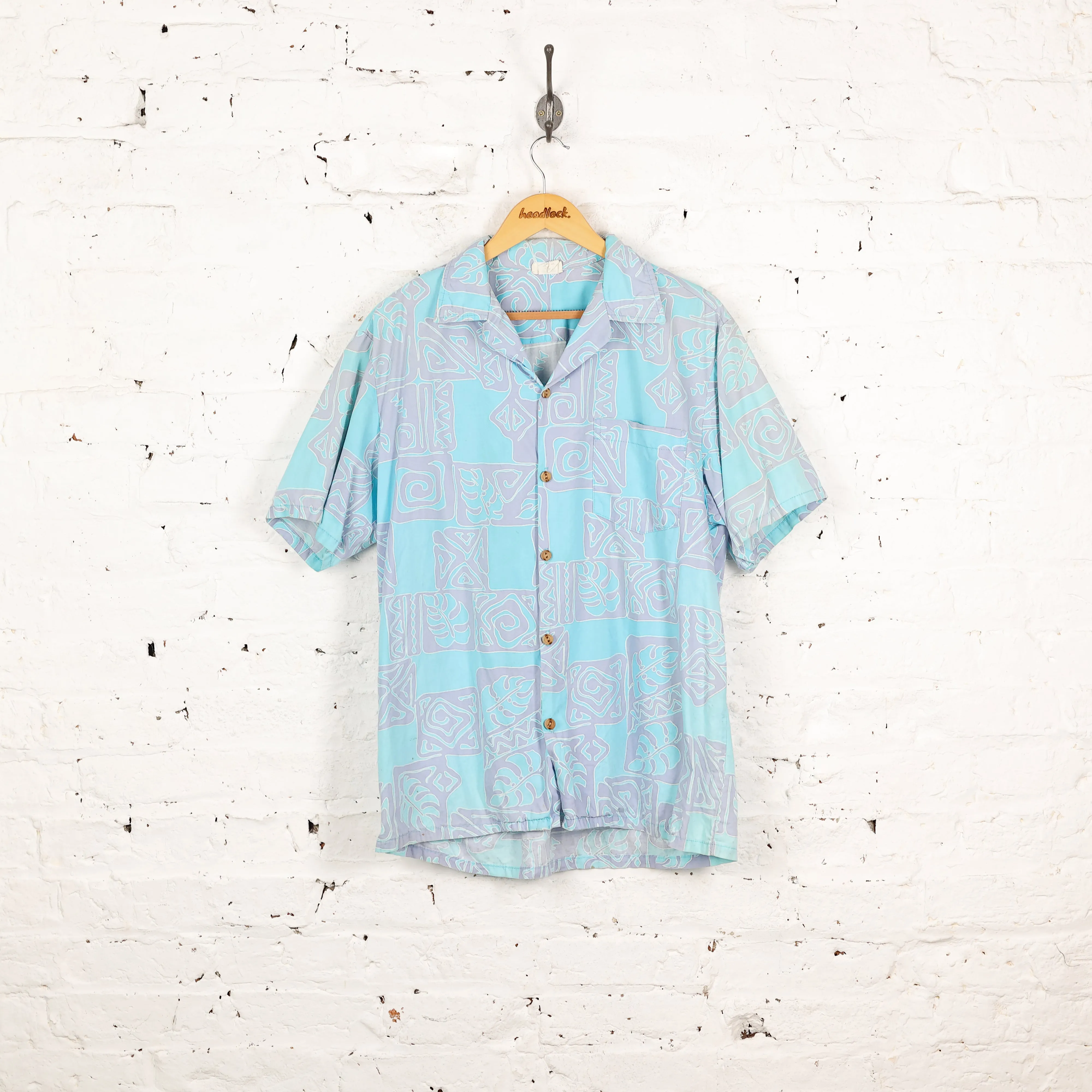 90s Hawaiian Print Shirt - Blue - L