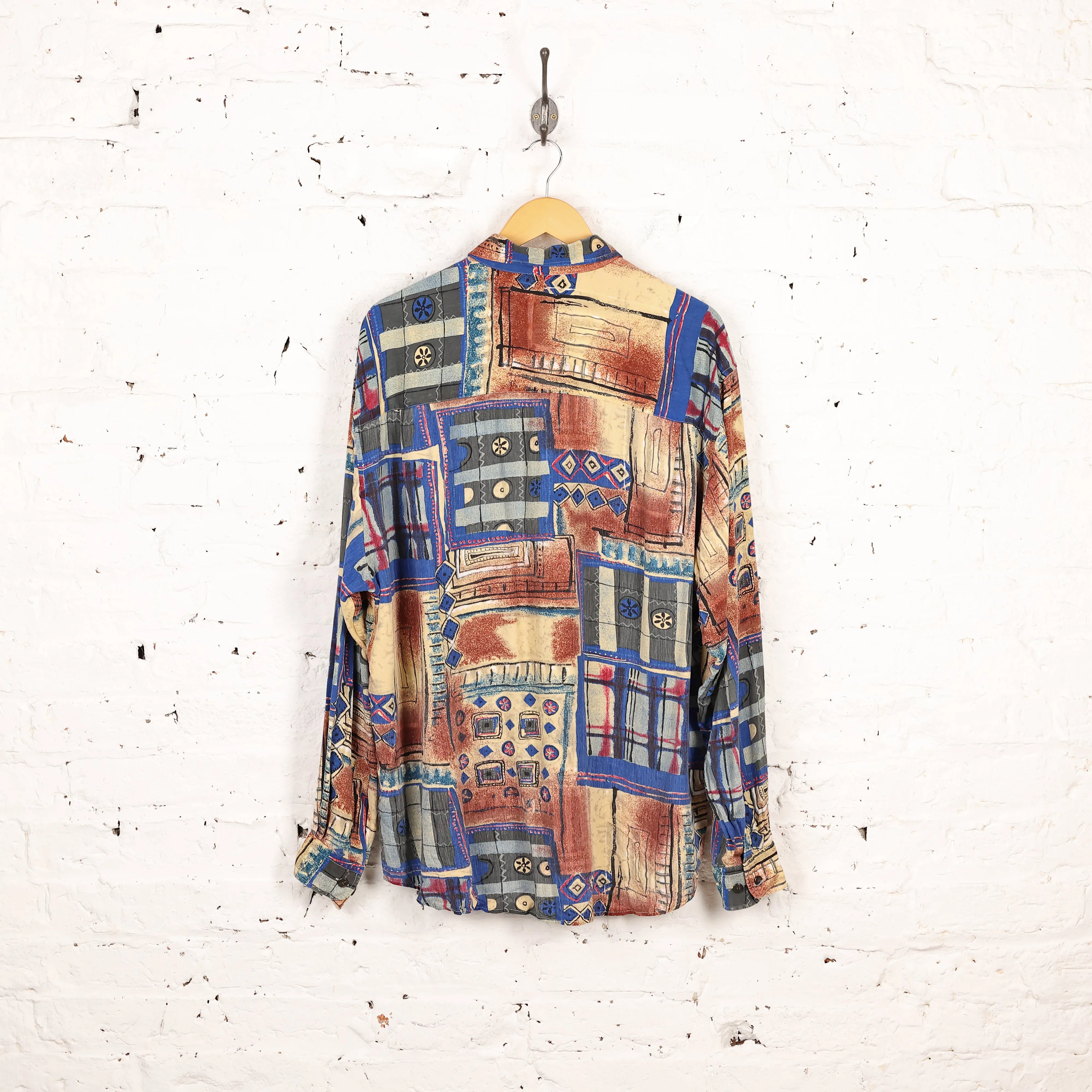 90s Long Sleeve Pattern Shirt - Blue/Yellow - XL