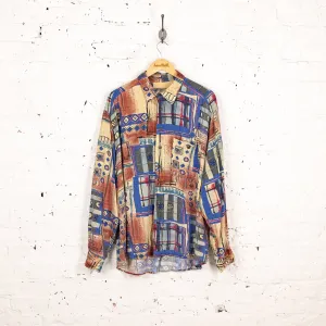 90s Long Sleeve Pattern Shirt - Blue/Yellow - XL