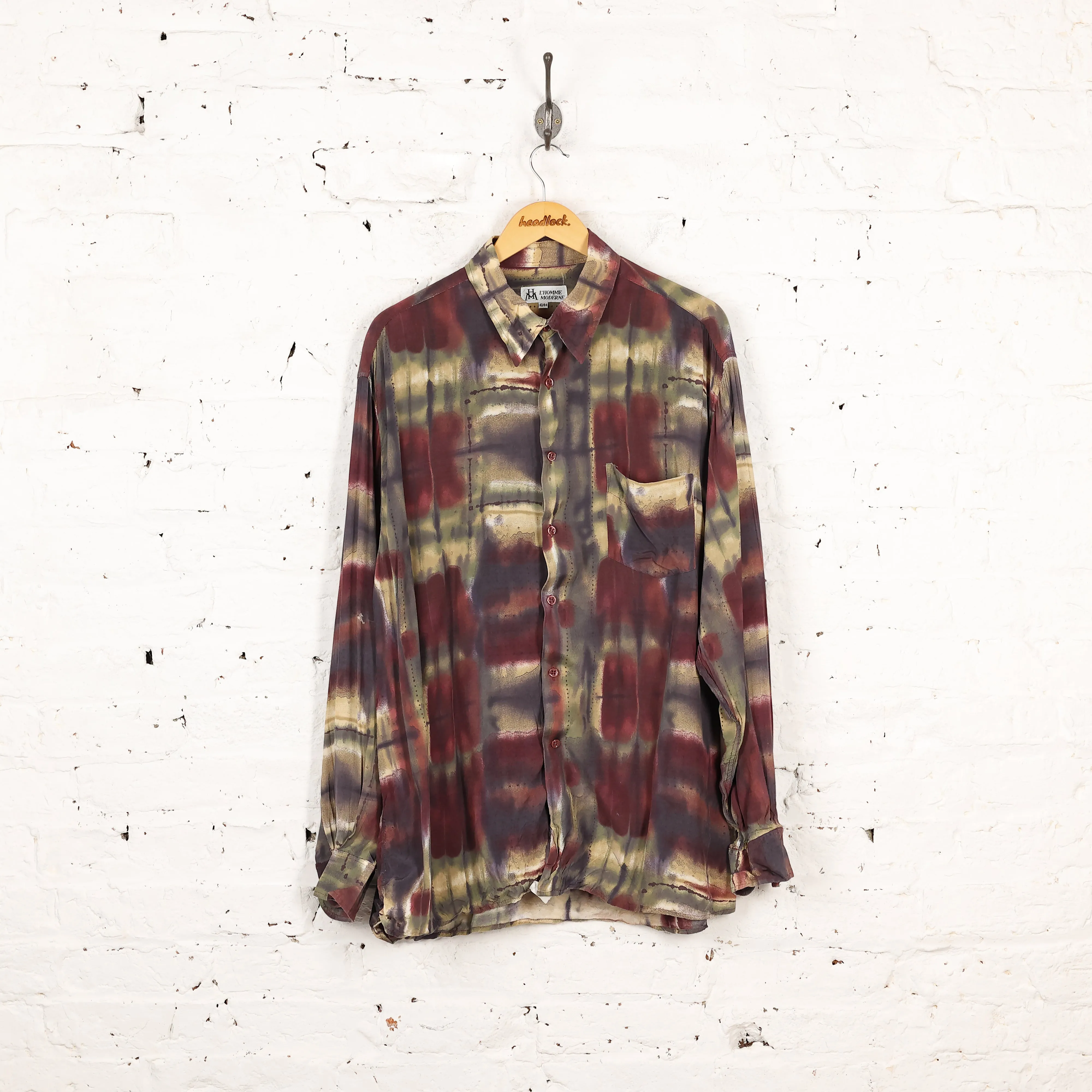 90s Long Sleeve Pattern Shirt - Maroon - XL