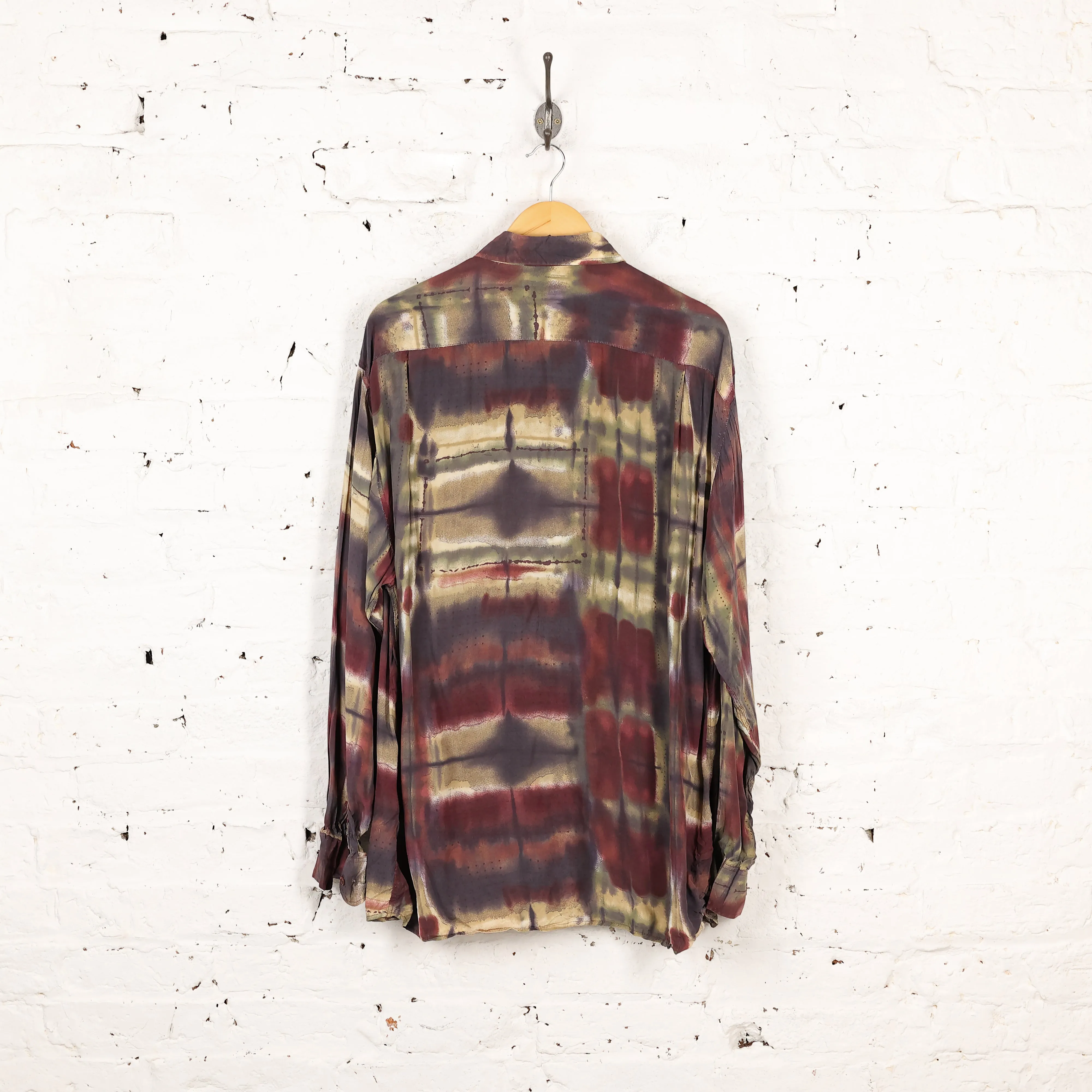 90s Long Sleeve Pattern Shirt - Maroon - XL