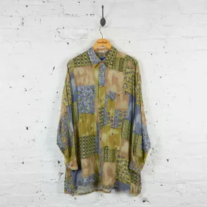 90s Patterned Long Sleeve Shirt - Green - XL