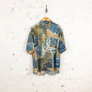 90s Short Sleeve Pattern Shirt - Blue - L