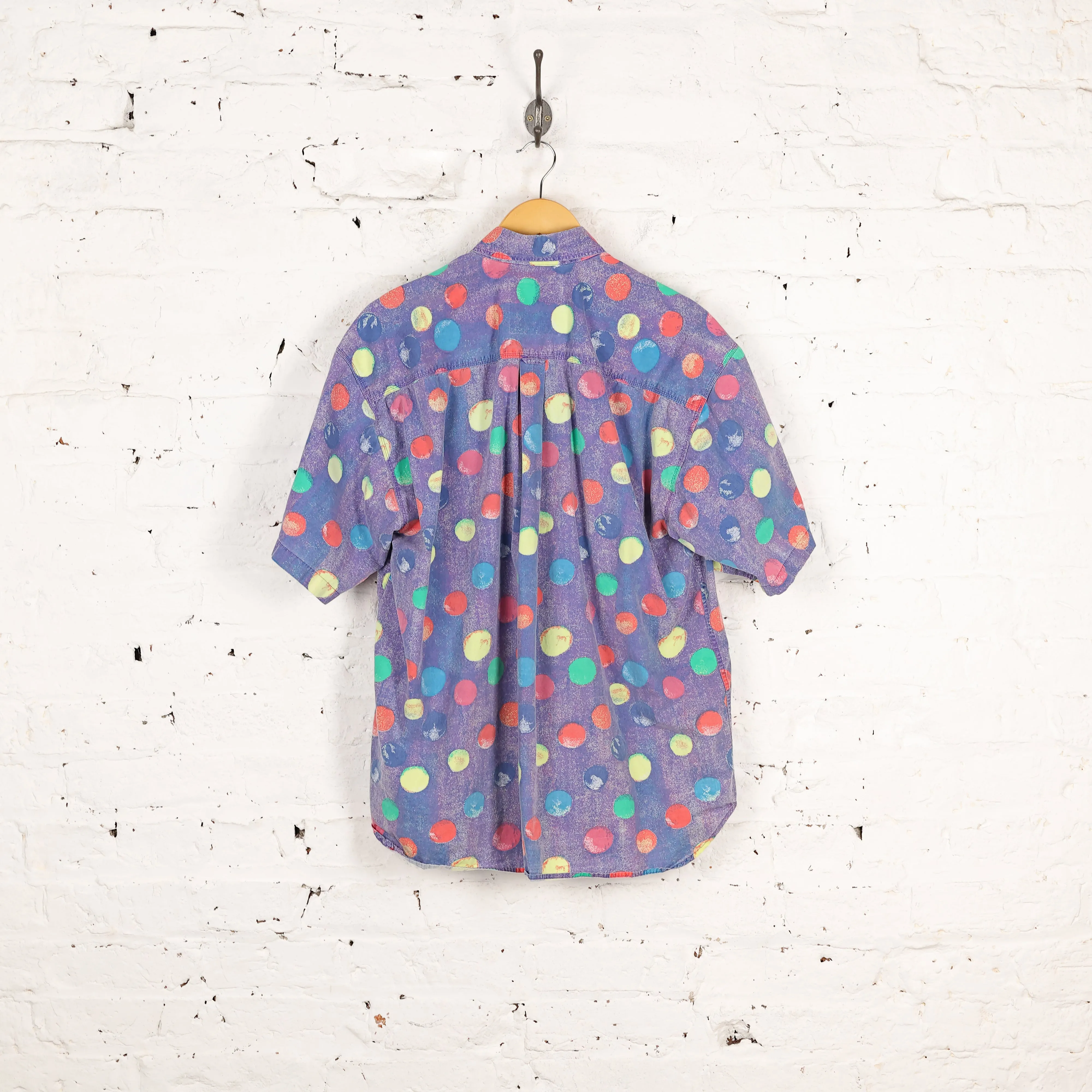 90s Short Sleeve Spots Pattern Shirt - Purple - XL