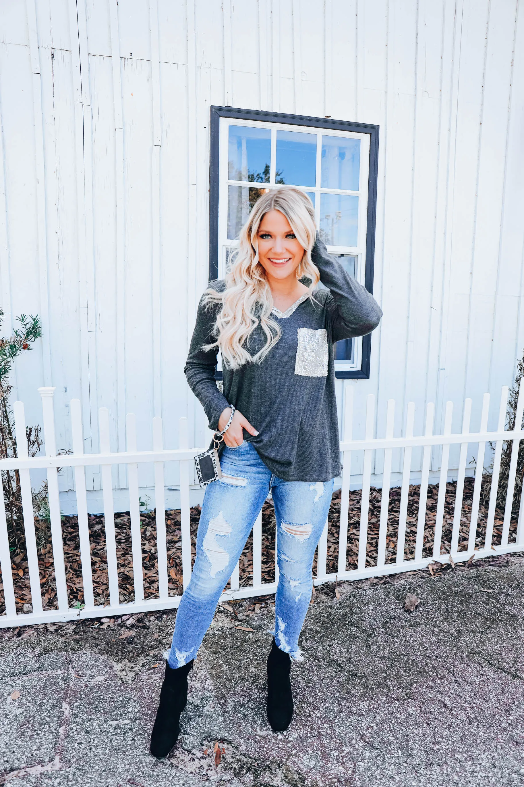 A Lil' Bit Of Glitz Top - Charcoal