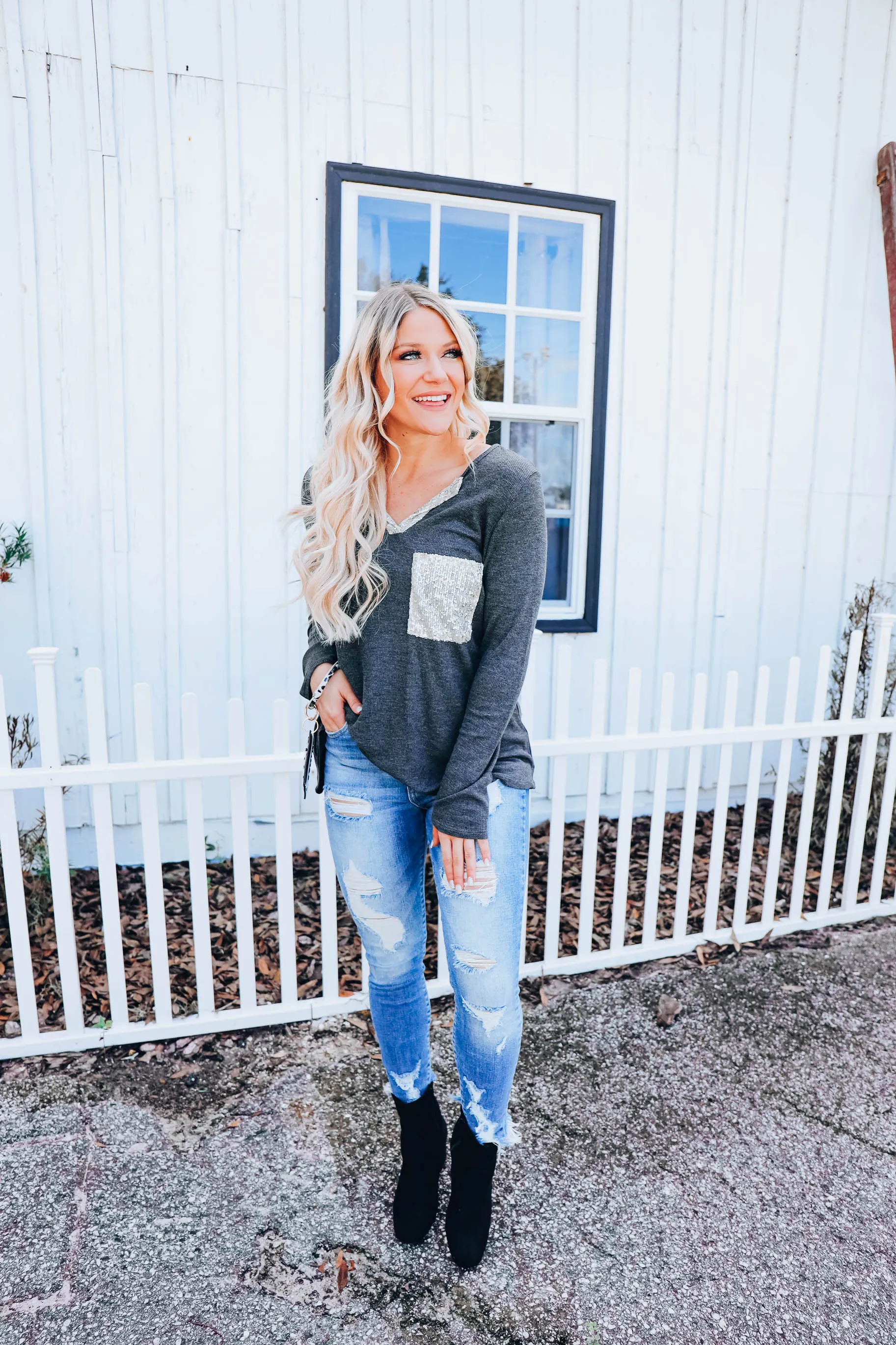 A Lil' Bit Of Glitz Top - Charcoal