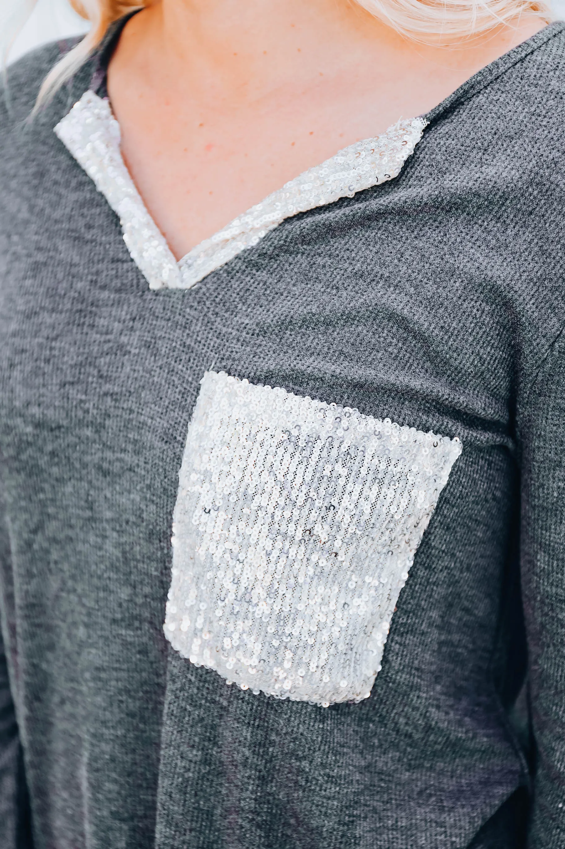A Lil' Bit Of Glitz Top - Charcoal