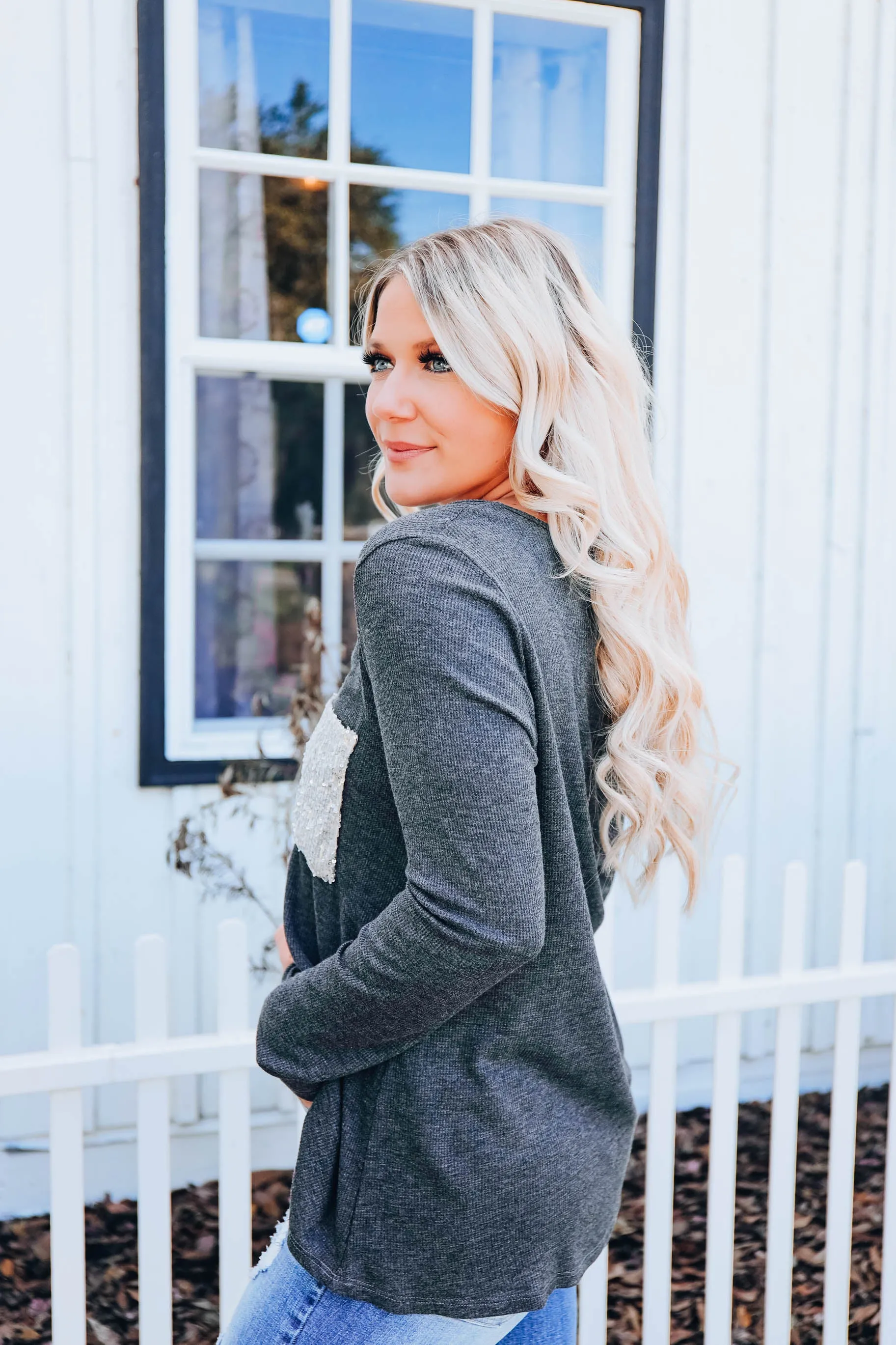 A Lil' Bit Of Glitz Top - Charcoal