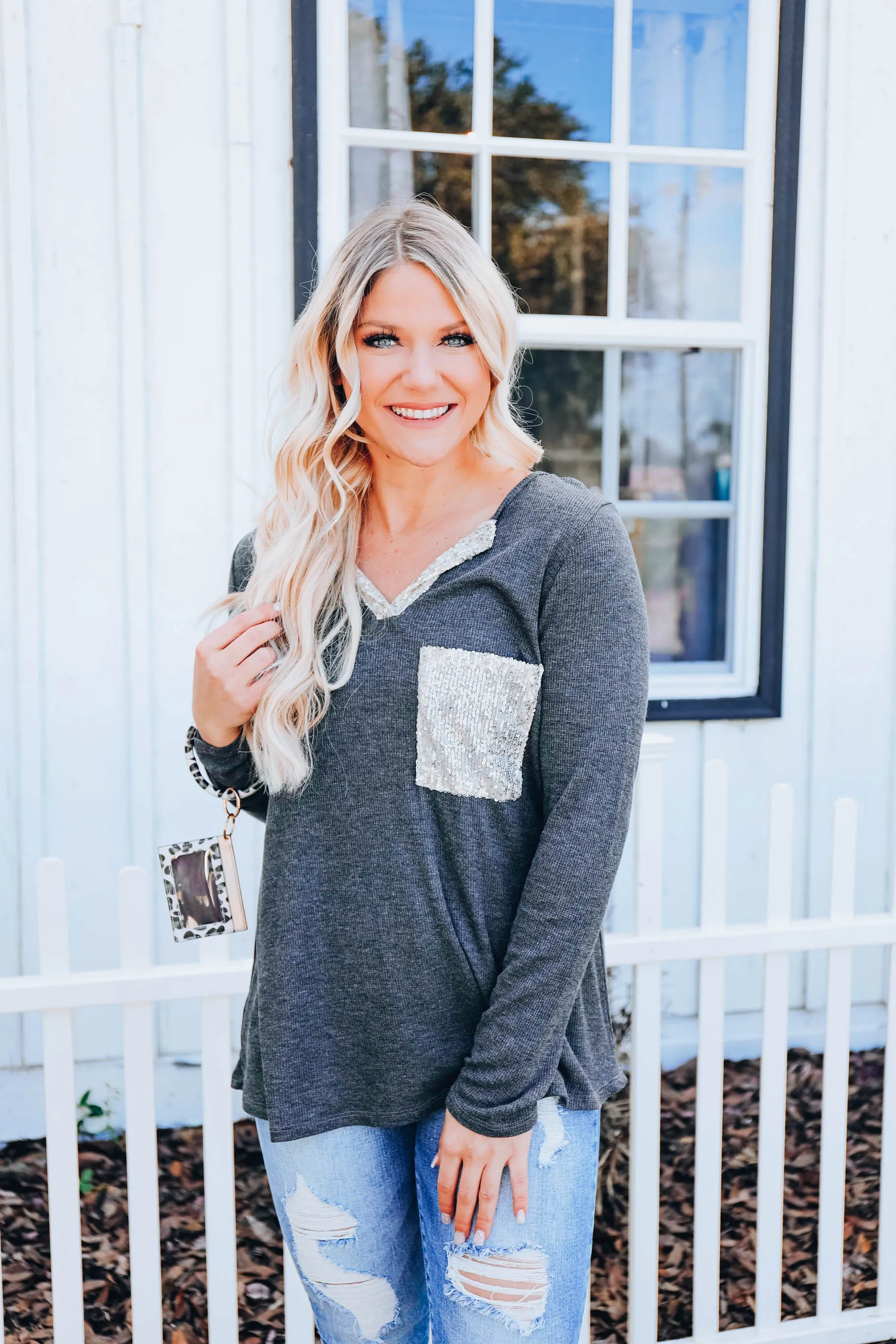 A Lil' Bit Of Glitz Top - Charcoal