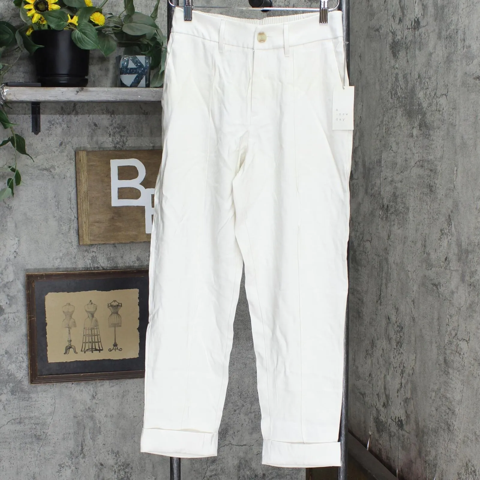 A New Day Women's High-Rise Slim Straight Leg Pintuck Ankle Pants Cream Ivory 6