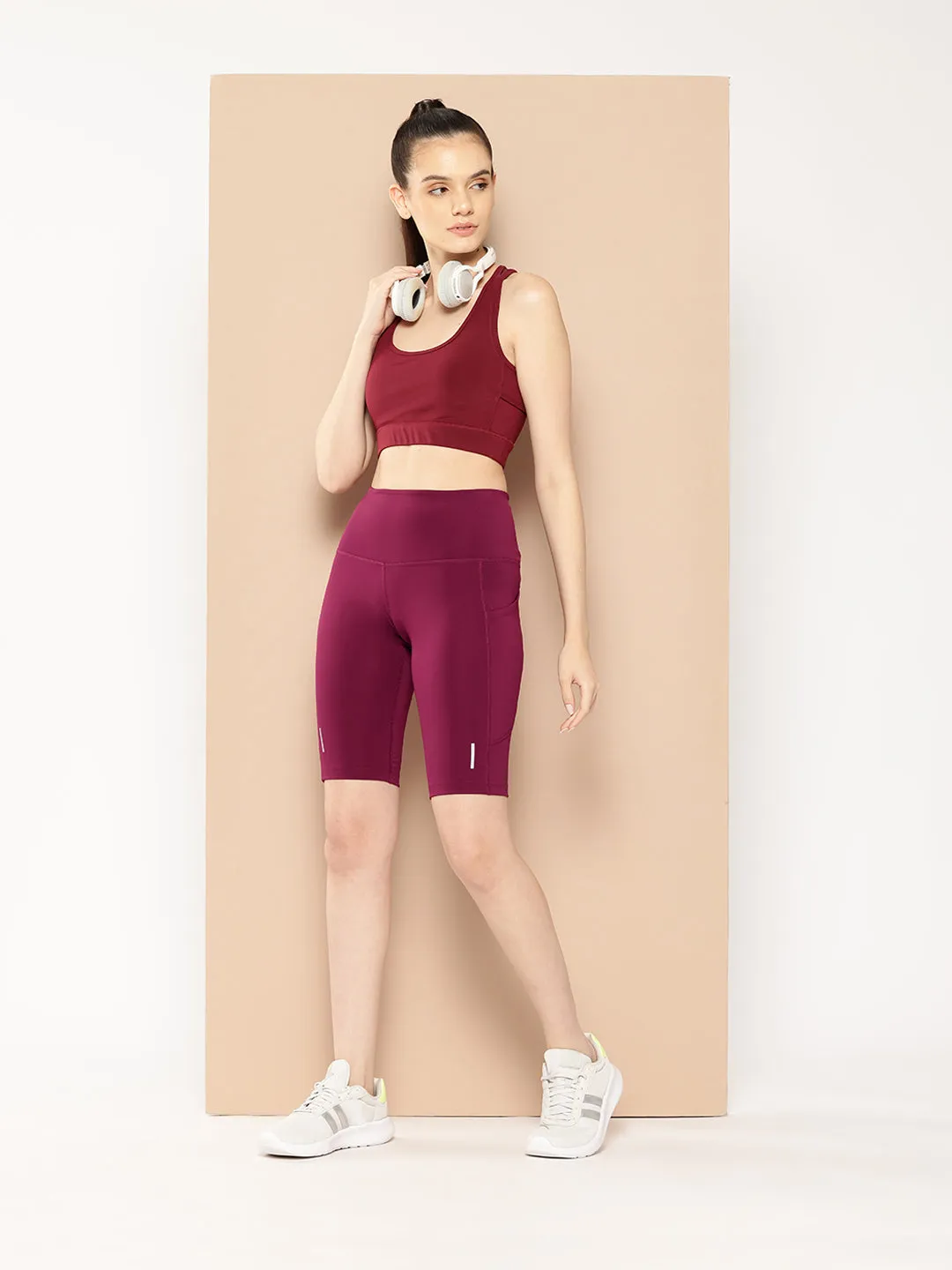 Alcis Women Red Plum High-Impact Performance Anti-Static Soft-Touch Slim-Fit Running Shorts