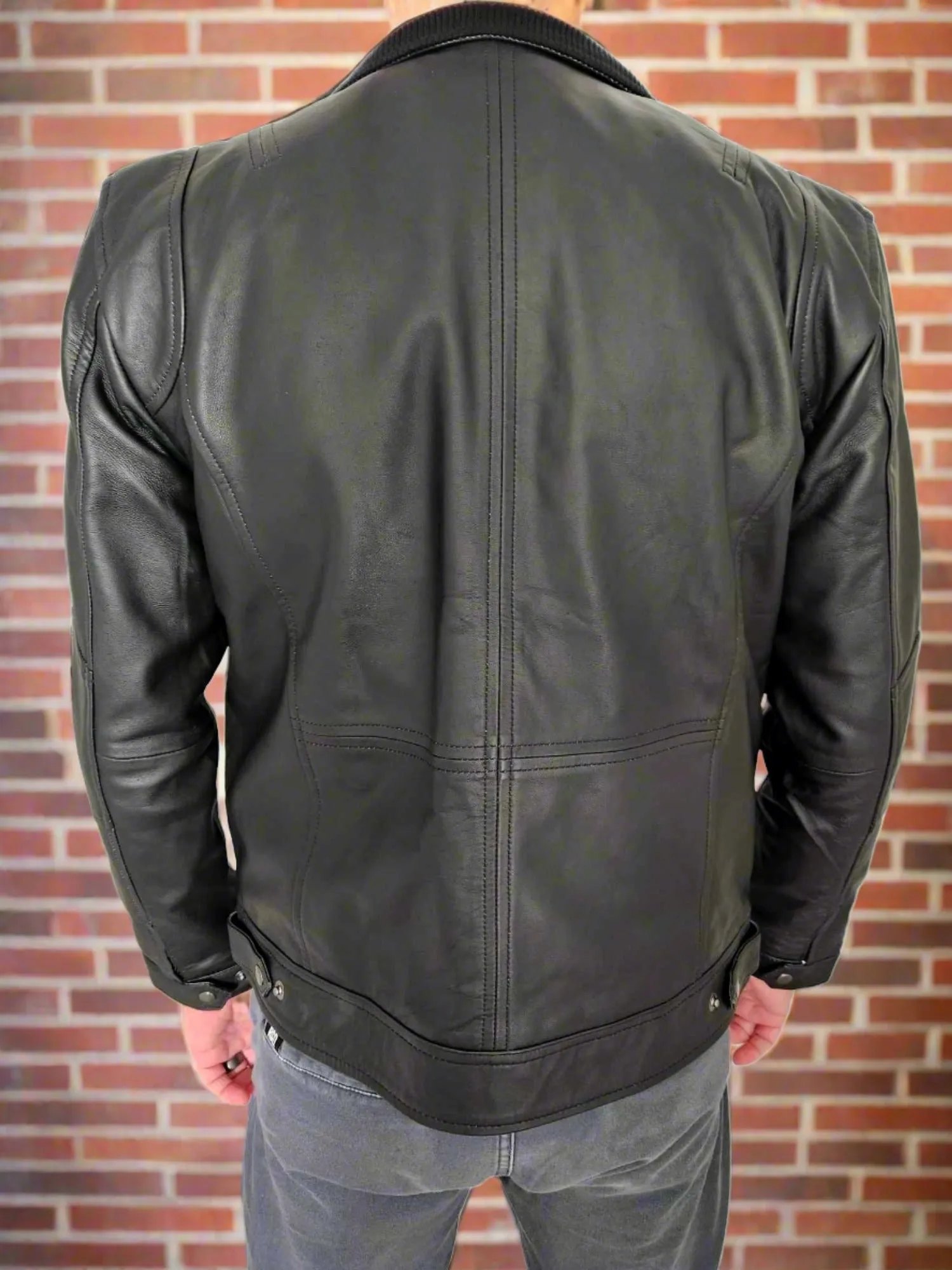 Angel Jackets Men's Black Genuine Leather Motorcycle Jacket | Zip Closure and Multiple Pockets