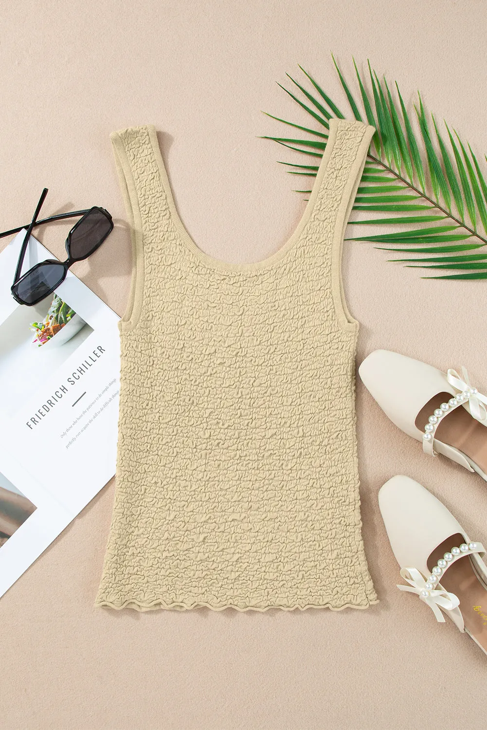 Apricot Textured U Neck Slim Fit Tank Top