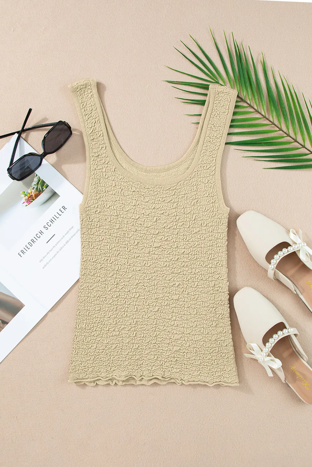 Apricot Textured U Neck Slim Fit Tank Top