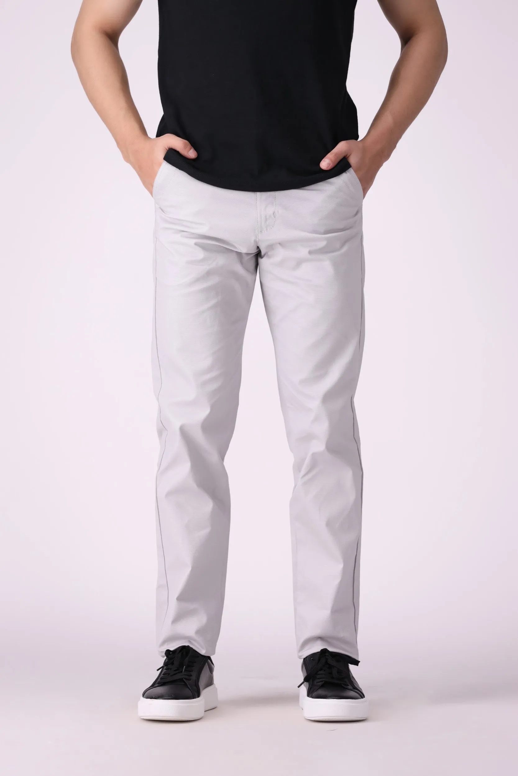 Ash White Tappered Fit Cotton Pants