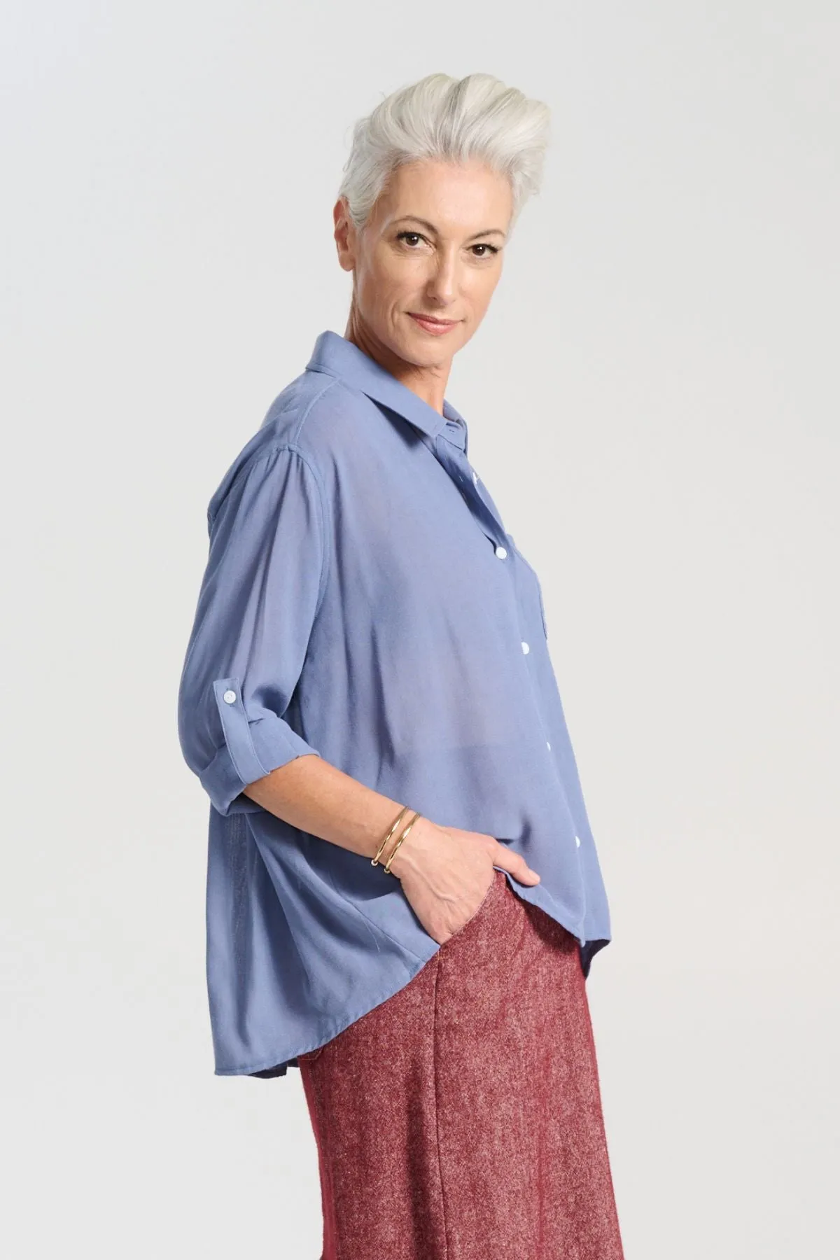 Ava Shirt Smokey Blue in Viscose