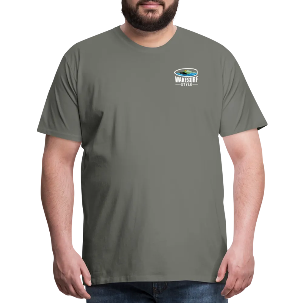 Ballast Up & Surf - Wake Responsibly Image on Back / Logo on Front Men's Premium T-Shirt