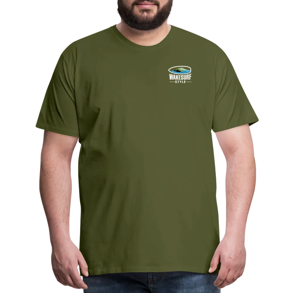 Ballast Up & Surf - Wake Responsibly Image on Back / Logo on Front Men's Premium T-Shirt