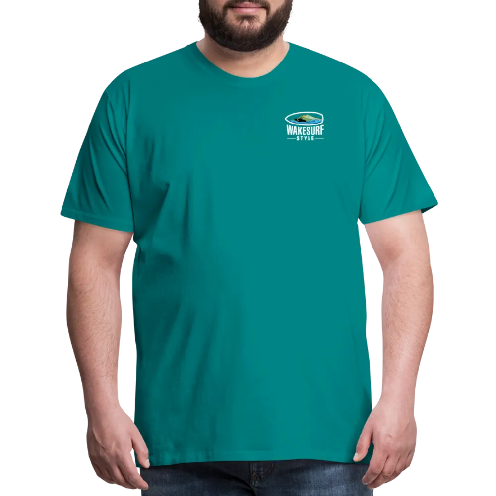 Ballast Up & Surf - Wake Responsibly Image on Back / Logo on Front Men's Premium T-Shirt