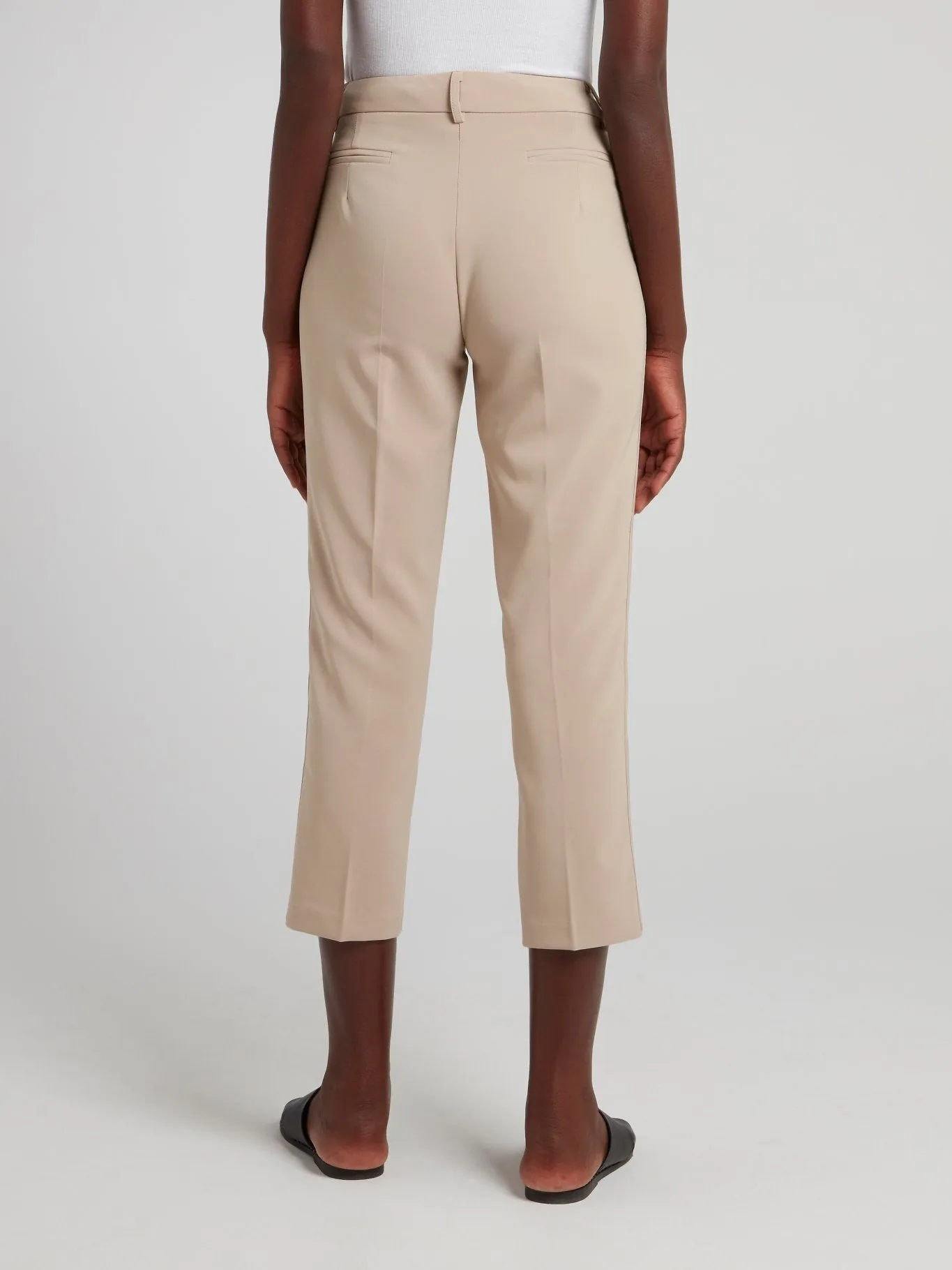 Beige Cropped Tapered Pants