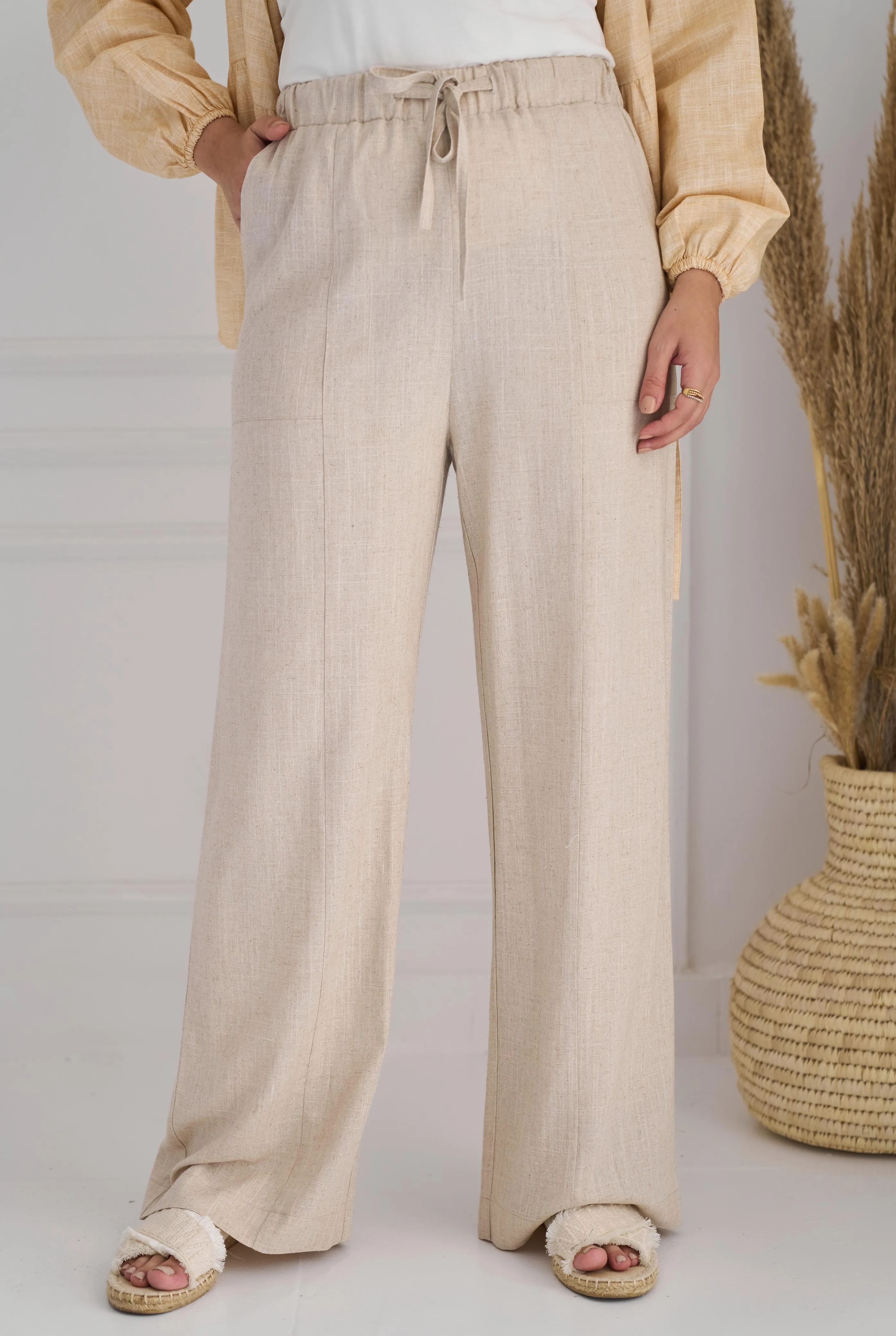Beige Skye linen pants