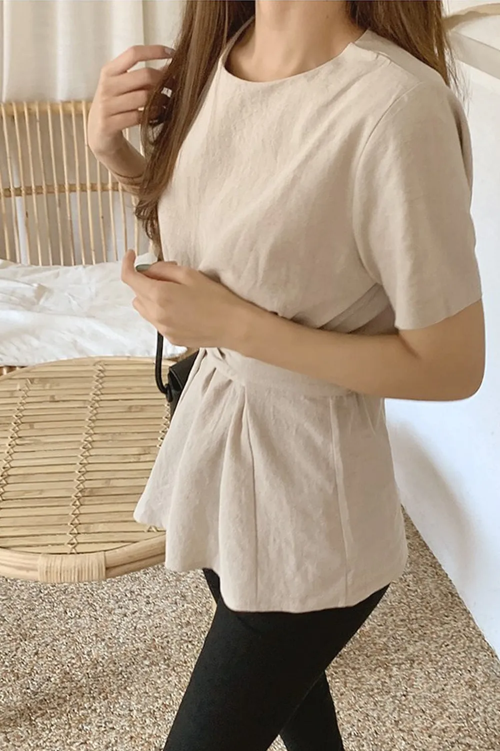 Belted Bow Short Sleeve Casual Shirts