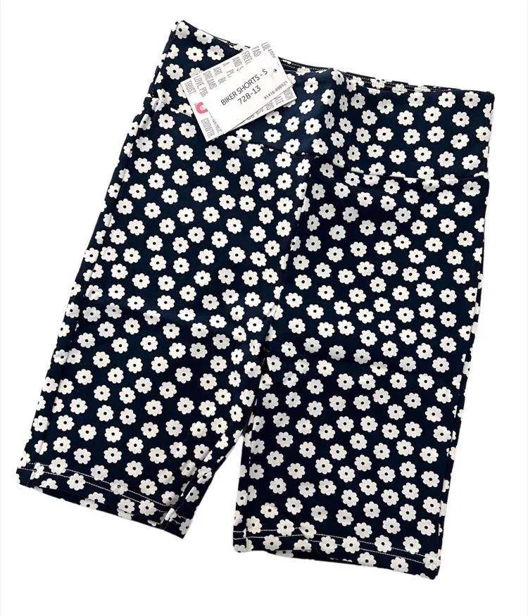 Biker Shorts - Navy White Small Floral