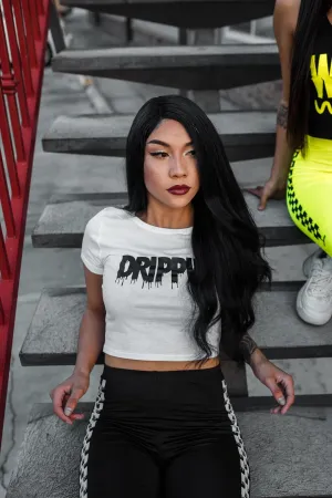 Black Drippin (V3) | White Crop Top Tee
