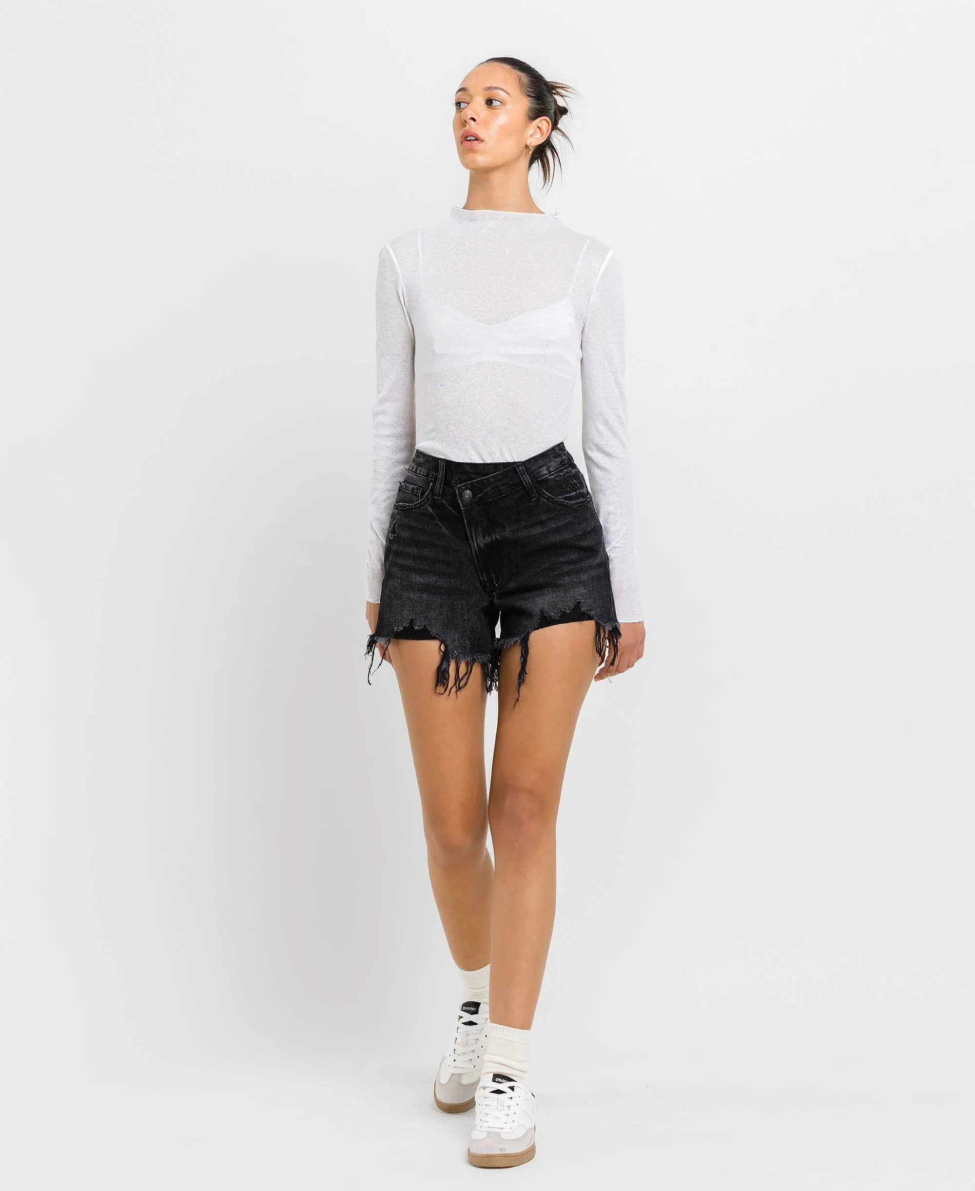 Black High Rise Raw Hem Shorts