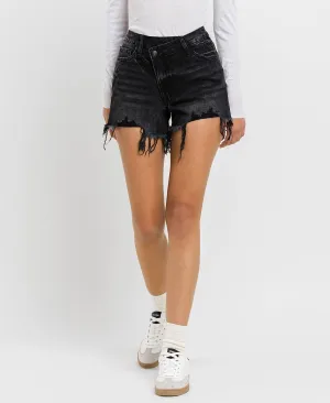 Black High Rise Raw Hem Shorts