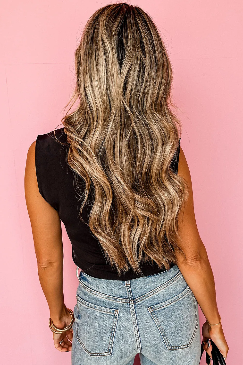 Black Solid Mock Neck Tank Top