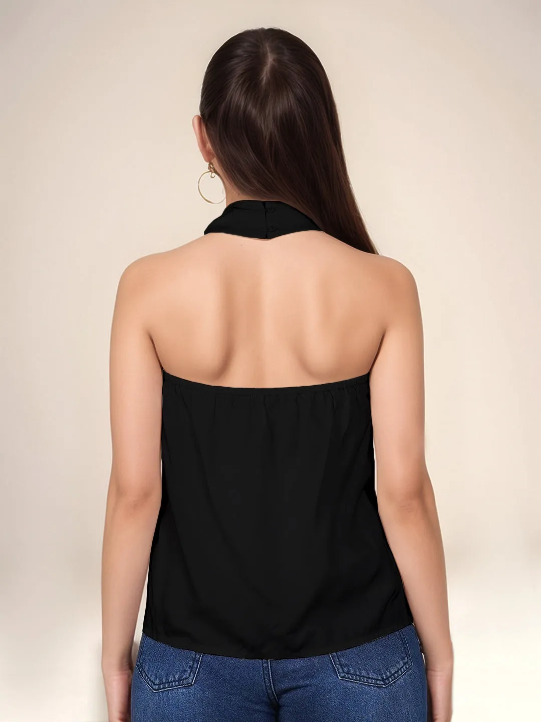 Black Solid Slim Fit Top