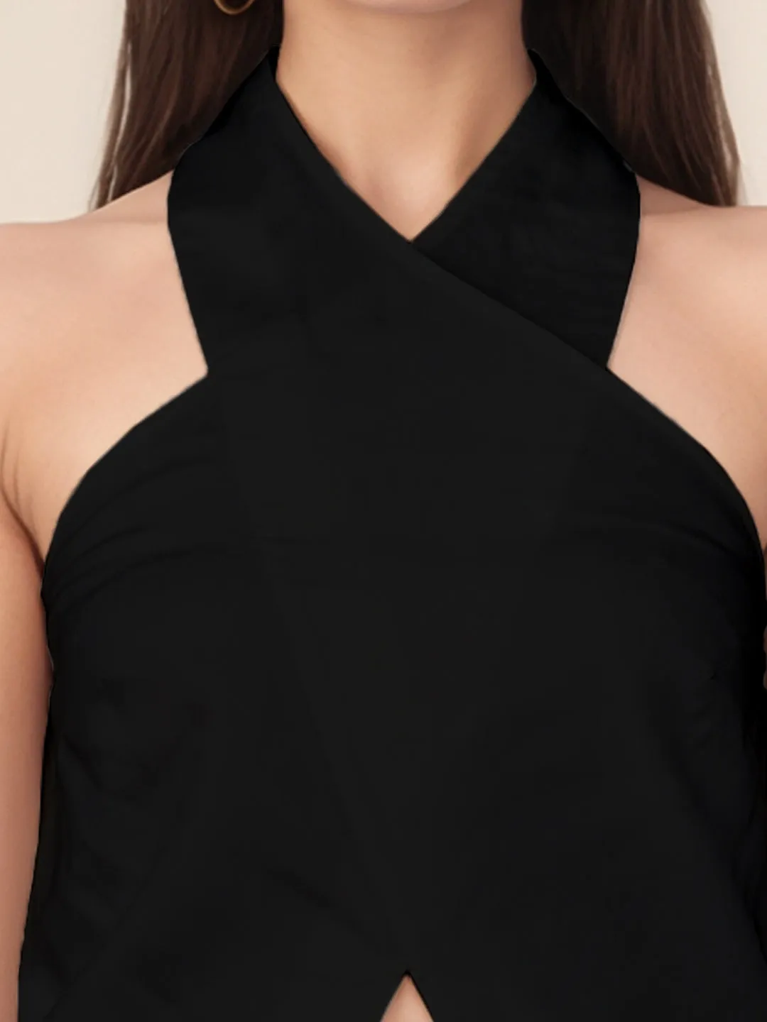 Black Solid Slim Fit Top