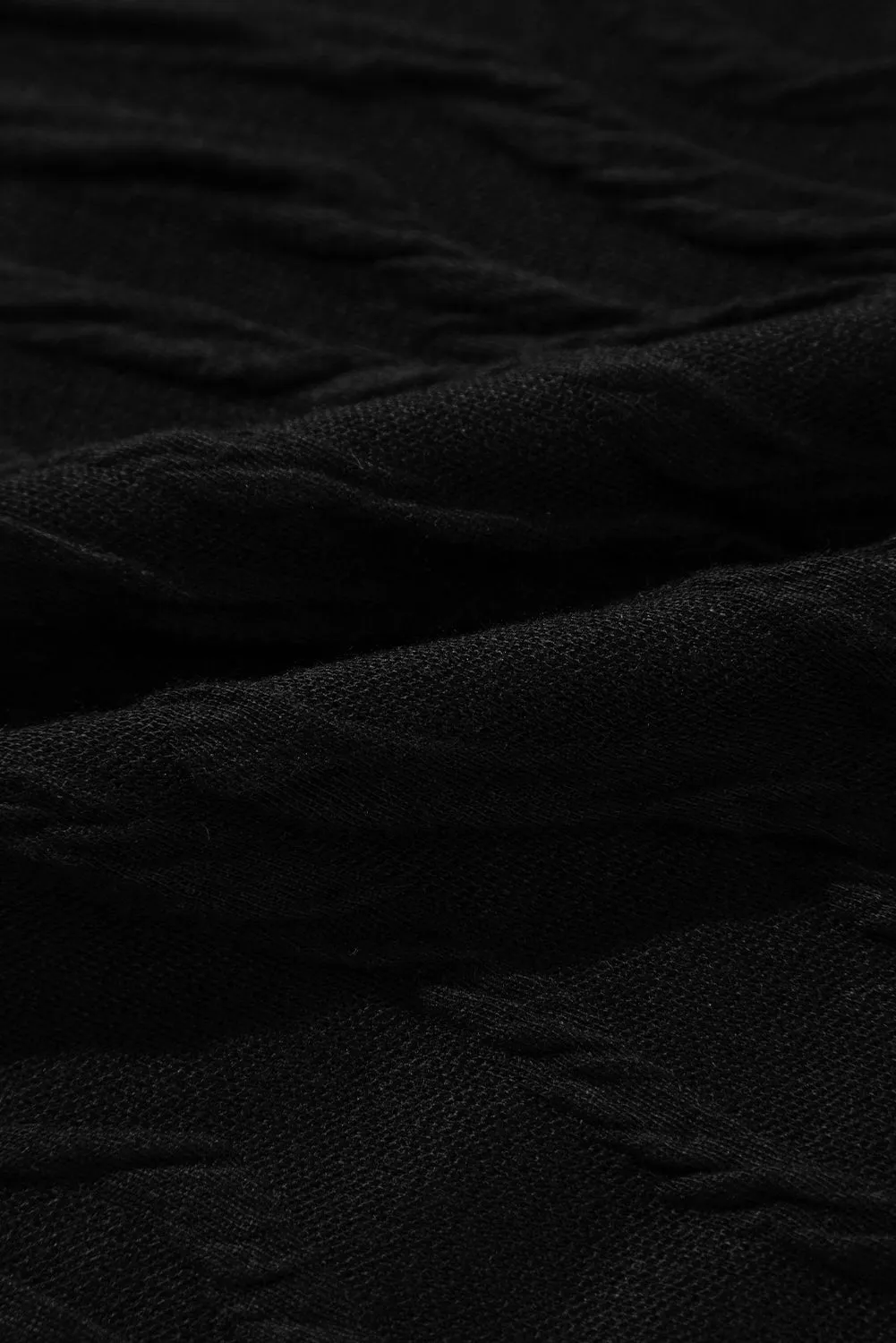 Black Solid Wavy Textured Slim Fit Long Sleeve T Shirt