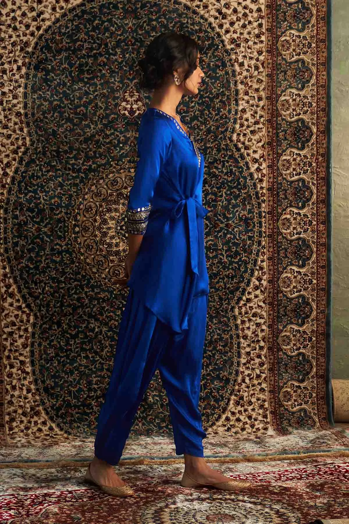 Blue Embroidered Wrap Kurta Set