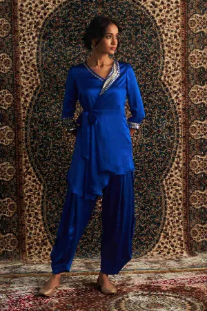 Blue Embroidered Wrap Kurta Set