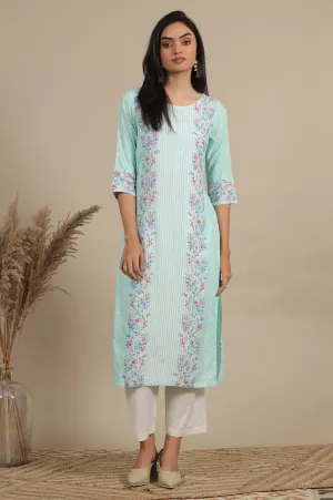 Blue Floral Printed Straight Kurta and Pants Co-ord Set