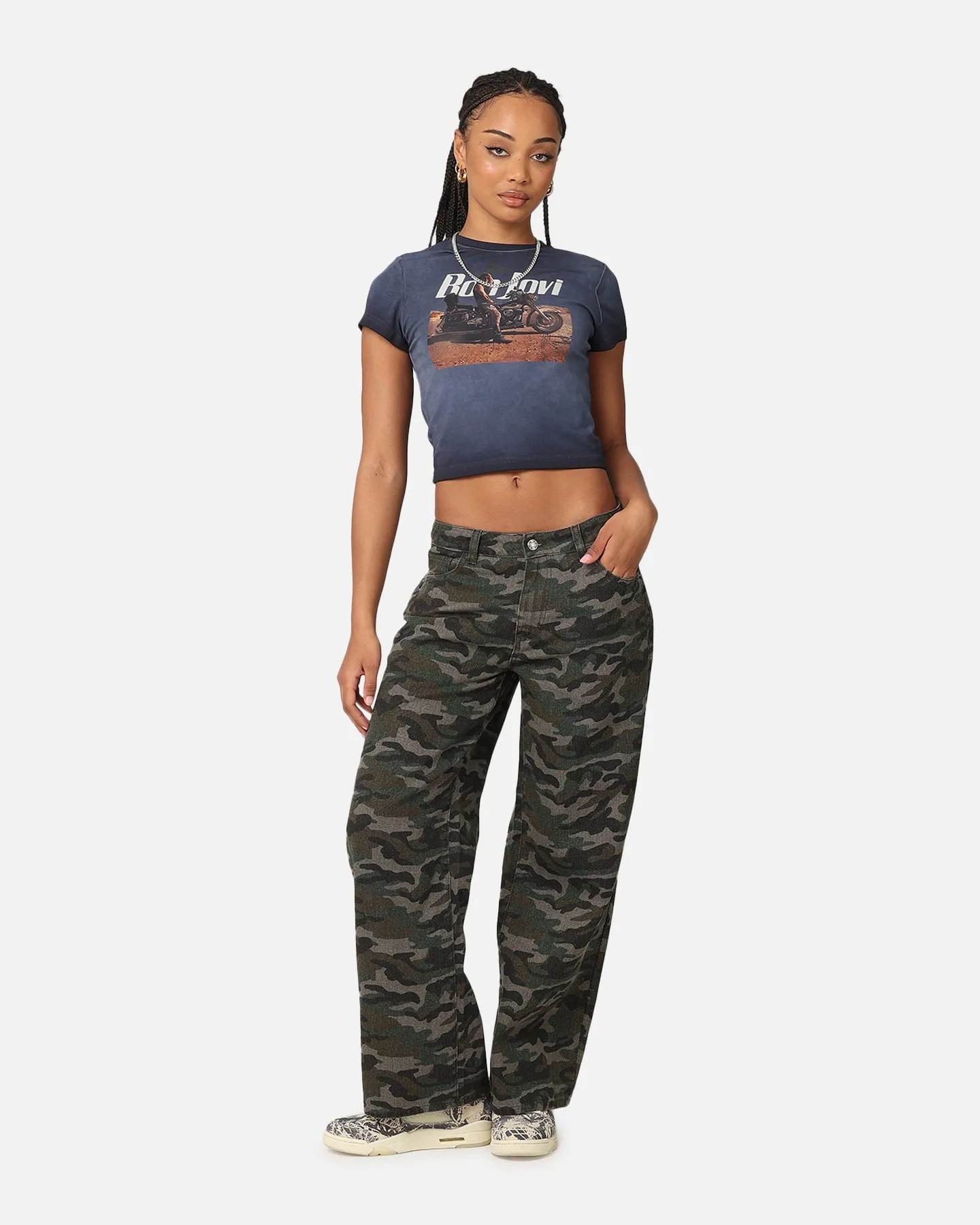 Bon Jovi Women's Dead Or Alive Sunfade Baby T-Shirt Black Wash
