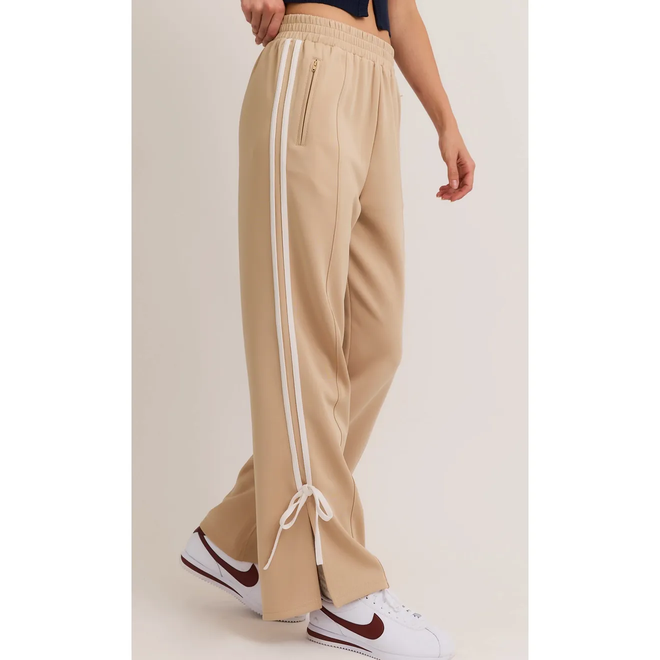 Bow Track Pants- Taupe