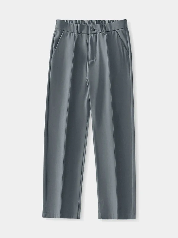 Breathable Polyester Casual Pants for Men: Korean Fashion Semi-Wide Banded Waist Slacks