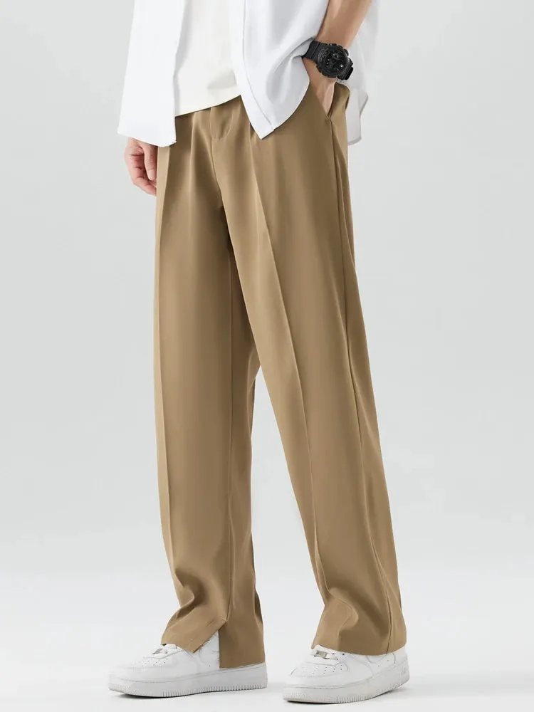 Breathable Polyester Casual Pants for Men: Korean Fashion Semi-Wide Banded Waist Slacks