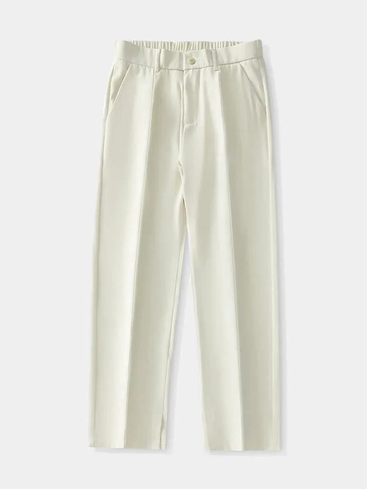 Breathable Polyester Casual Pants for Men: Korean Fashion Semi-Wide Banded Waist Slacks