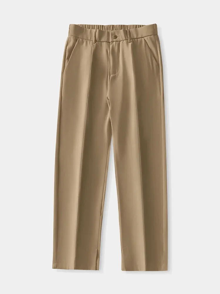 Breathable Polyester Casual Pants for Men: Korean Fashion Semi-Wide Banded Waist Slacks