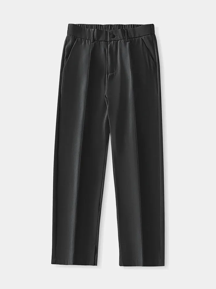 Breathable Polyester Casual Pants for Men: Korean Fashion Semi-Wide Banded Waist Slacks