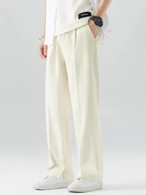 Breathable Polyester Casual Pants for Men: Korean Fashion Semi-Wide Banded Waist Slacks