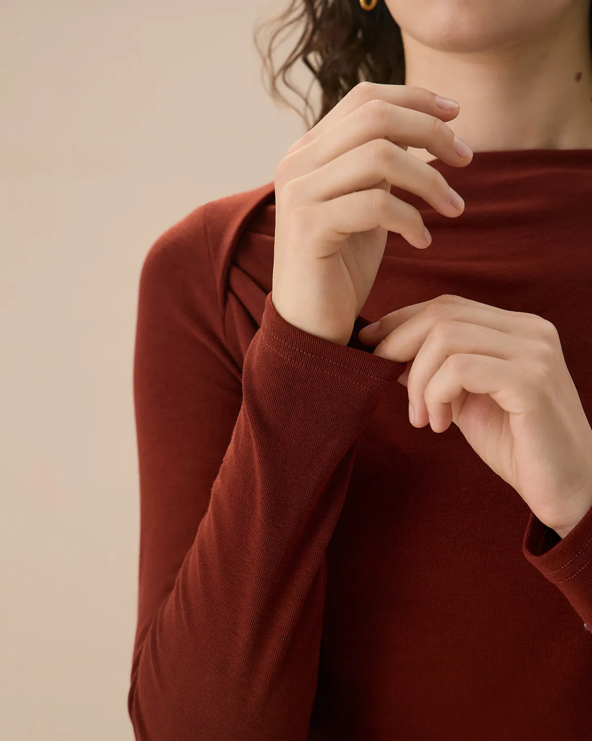 Brick Red Ruched Knit Tee