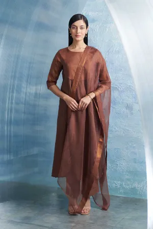 Brown Round Neck Long Kurta Set